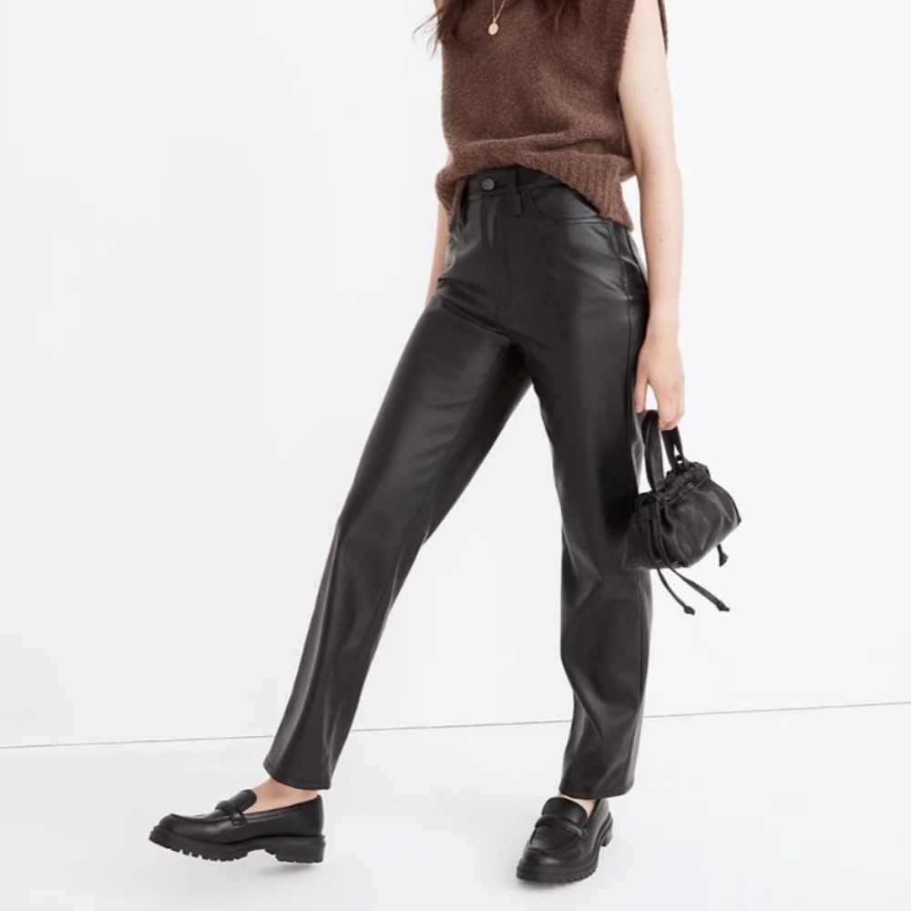 Madewell perfect vintage straight jeans faux leather black